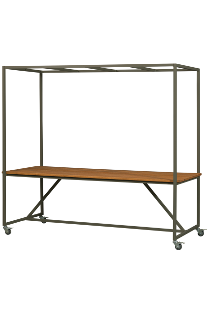 400518 D 02 VS VT Blue sky eettafel hout met decoframe metaal camouflage groen SA