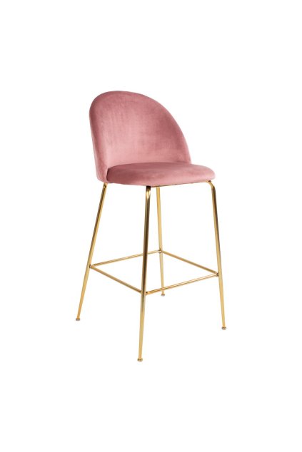 Lausanne Bar Chair - barová stolička, zamat, ruža, mosadzný vzhľad nôh HN1214