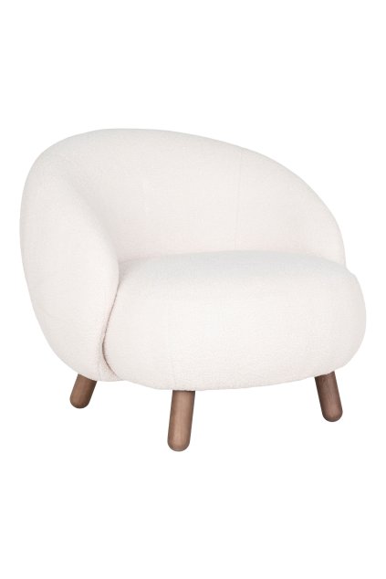 Savona Lounge Chair - kreslo do obývačky, umelá jahňacia koža, biele s nohami vo vzhľade orecha HN1094