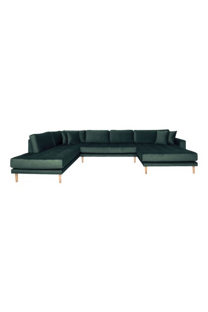 Lido U-Sofa Open End - Lido U-Sofa Open End, pravá strana, tmavozelený zamat, štyri vankúše, nohy z prírodného dreva HN1006