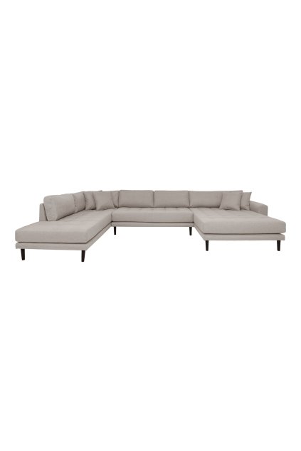 Lido U-Sofa Open End - U-Sofa Open End, pravá strana, kamenná so štyrmi vankúšmi a čiernymi drevenými nohami HN1030