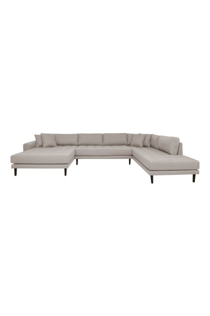 Lido U-Sofa Open End - U-Sofa Open End, ľavá strana v kamennej farbe so štyrmi vankúšmi a čiernymi drevenými nohami HN1030
