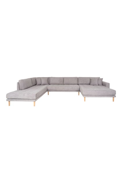 Lido U-Sofa Open End - U-Sofa Open End, pravé prevedenie, svetlosivá farba so štyrmi vankúšmi a nohami z prírodného dreva HN1040