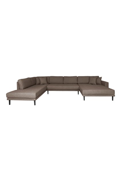 Lido U-Sofa Open End - U-Sofa Open End, pravé prevedenie, hnedá farba so štyrmi vankúšmi a čiernymi drevenými nohami HN1055