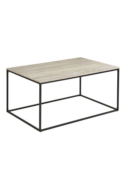 Konferenčný stolík Vita - Konferenčný stolík, travertínový vzhľad, čierny rám 90x60x45 cm