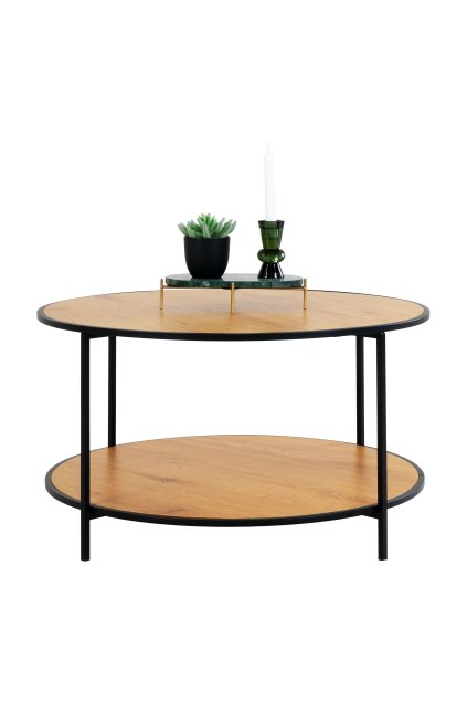 Konferenčný stolík Vita - Konferenčný stolík, dubový vzhľad, čierny rám ø80x45 cm