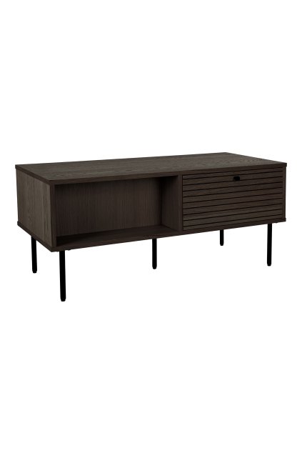 Konferenčný stolík Kyoto - Konferenčný stolík, 2 zásuvky, dubová dyha, dym, čierne kovové nohy 50x100x45 cm