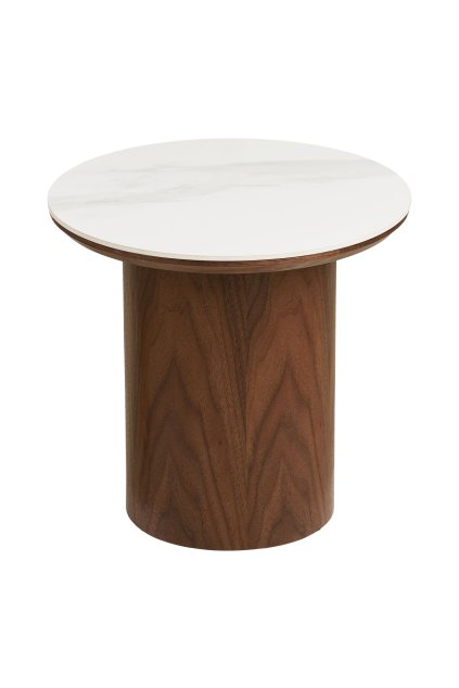 Noli Side Table - Bočný stolík, keramická doska/dýha, biela/tmavohnedá ø40x38 cm