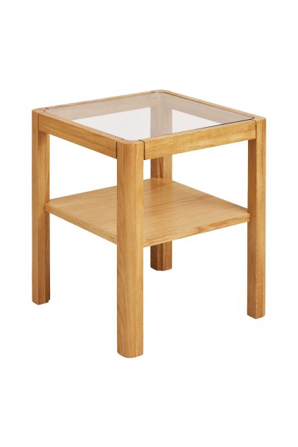 Lourmarin Side Table - Príručný stolík, dub/dubová dyha/tvrdené sklo, prírodná farba 40x40x45 cm