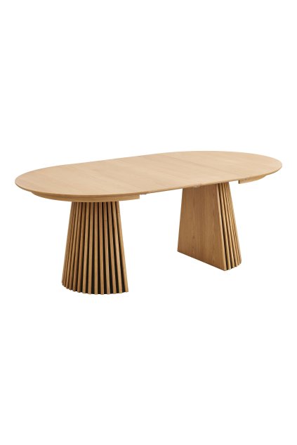 Jedálenský stôl Osaka - jedálenský stôl, dubová dyha, prírodný, vrátane dvoch rozširujúcich dosiek ø120x120-160-200x75 cm