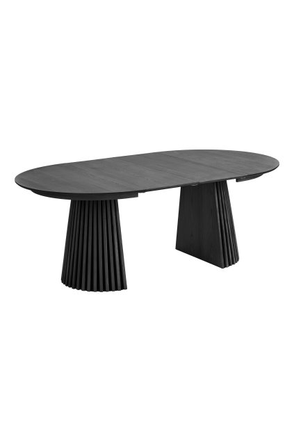 Jedálenský stôl Osaka - jedálenský stôl, dubová dyha, čierny, vrátane dvoch rozširujúcich dosiek ø120x120-160-200x75 cm
