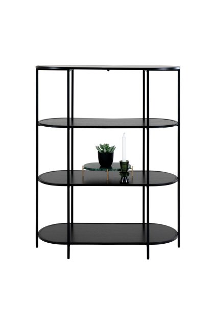 Regál Vita - Oválny regál, 4 police, čierny, čierny rám 85x36x111 cm