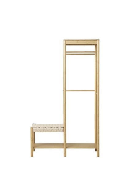 Vešiak na oblečenie Ember - Vešiak na oblečenie s prírodnou prútenou lavicou, bambus, prírodný 36x95x165