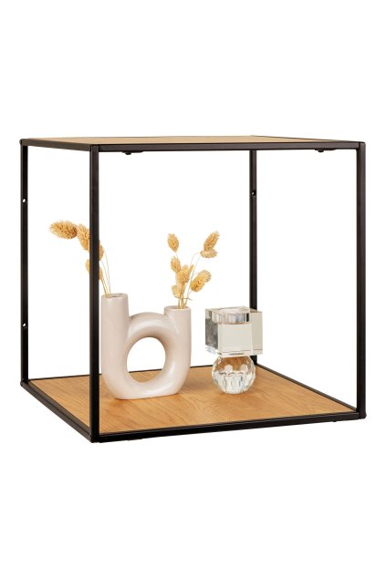 Vita Wallshelf - Nástenná polica, dubový vzhľad, čierny rám 36x36x36 cm