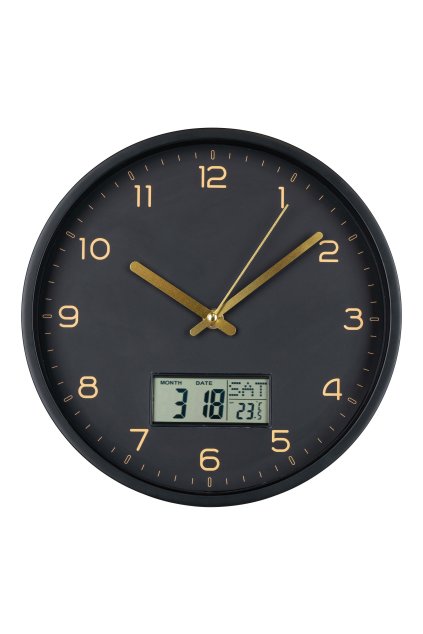 Amiens Wall - Nástenné hodiny s digitálnym displejom, čierne, tichý chod ø25 cm