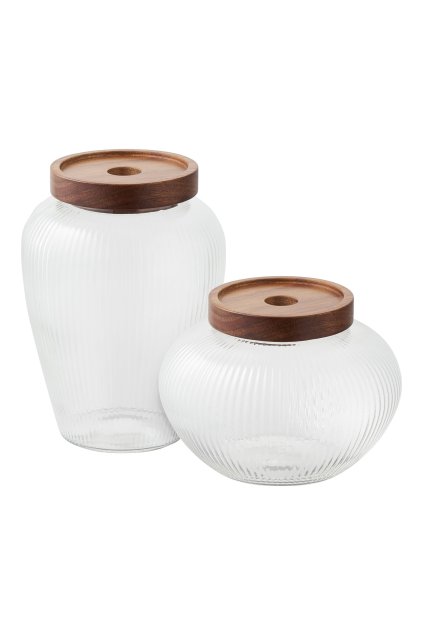 Maya Storage Jar - Skladovacie nádoby, sklo/akácia sada 2 ks