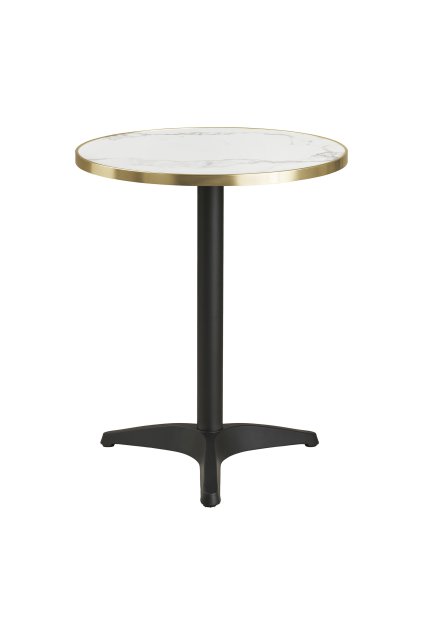 Bistro stôl - Bistro stôl, mramorový vzhľad, biely so zlatým okrajom, čierne nohy, hliník ø60x73 cm