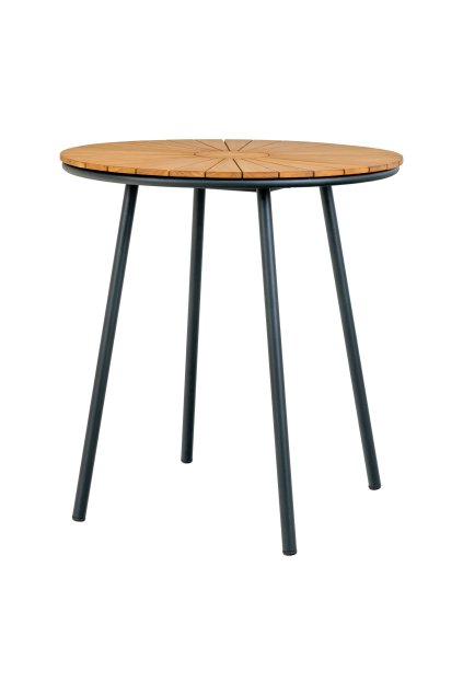 Cleveland Bistro Table - Bistro stôl, stolová doska z teakového dreva, prírodná farba, čierne nohy ø70x74 cm