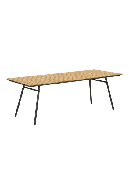 Jedálenský stôl Cleveland - jedálenský stôl, stolová doska z teakového dreva, prírodná farba, čierne nohy 90x220x74 cm