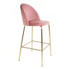 Lausanne Bar Chair - barová stolička, zamat, ruža, mosadzný vzhľad nôh HN1214
