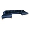 Lido U-Sofa Open End - U-Sofa Open End, pravá strana, tmavomodrý zamat, štyri vankúše a nohy z prírodného dreva HN1005