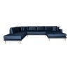Lido U-Sofa Open End - U-Sofa Open End, pravá strana, tmavomodrý zamat, štyri vankúše a nohy z prírodného dreva HN1005