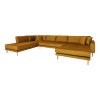 Lido U-Sofa Open End - Lido U-Sofa Open End, pravá strana, v horčicovo žltom zamate so štyrmi vankúšmi a nohami z prírodného dreva HN1004
