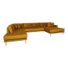 Lido U-Sofa Open End - Lido U-Sofa Open End, pravá strana, v horčicovo žltom zamate so štyrmi vankúšmi a nohami z prírodného dreva HN1004