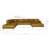 Lido U-Sofa Open End - Lido U-Sofa Open End, pravá strana, v horčicovo žltom zamate so štyrmi vankúšmi a nohami z prírodného dreva HN1004