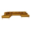 Lido U-Sofa Open End - Lido U-Sofa Open End, pravá strana, v horčicovo žltom zamate so štyrmi vankúšmi a nohami z prírodného dreva HN1004