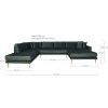 Lido U-Sofa Open End - Lido U-Sofa Open End, pravá strana, tmavozelený zamat, štyri vankúše, nohy z prírodného dreva HN1006