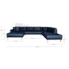 Lido U-Sofa Open End - U-Sofa Open End, ľavá strana v tmavomodrom zamate so štyrmi vankúšmi a nohami z prírodného dreva HN1005