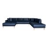 Lido U-Sofa Open End - U-Sofa Open End, ľavá strana v tmavomodrom zamate so štyrmi vankúšmi a nohami z prírodného dreva HN1005