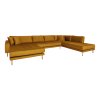 Lido U-Sofa Open End - U-Sofa Open End , ľavá strana v horčicovo žltom zamate so štyrmi vankúšmi a nohami z prírodného dreva HN1004