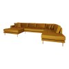 Lido U-Sofa Open End - U-Sofa Open End , ľavá strana v horčicovo žltom zamate so štyrmi vankúšmi a nohami z prírodného dreva HN1004