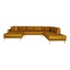 Lido U-Sofa Open End - U-Sofa Open End , ľavá strana v horčicovo žltom zamate so štyrmi vankúšmi a nohami z prírodného dreva HN1004