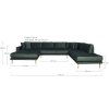 Lido U-Sofa Open End - U-Sofa Open End, ľavá strana v tmavozelenom zamate so štyrmi vankúšmi a nohami z prírodného dreva HN1006