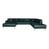 Lido U-Sofa Open End - U-Sofa Open End, ľavá strana v tmavozelenom zamate so štyrmi vankúšmi a nohami z prírodného dreva HN1006