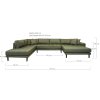 Lido U-Sofa Open End - U-Sofa Open End, pravé prevedenie v olivovo zelenej farbe so štyrmi vankúšmi a čiernymi drevenými nohami HN1020