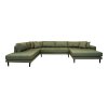 Lido U-Sofa Open End - U-Sofa Open End, pravé prevedenie v olivovo zelenej farbe so štyrmi vankúšmi a čiernymi drevenými nohami HN1020