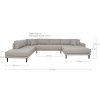 Lido U-Sofa Open End - U-Sofa Open End, pravá strana, kamenná so štyrmi vankúšmi a čiernymi drevenými nohami HN1030