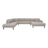Lido U-Sofa Open End - U-Sofa Open End, pravá strana, kamenná so štyrmi vankúšmi a čiernymi drevenými nohami HN1030
