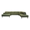 Lido U-Sofa Open End - U-Sofa Open End , ľavá strana v olivovo zelenej farbe so štyrmi vankúšmi a čiernymi drevenými nohami HN1020