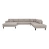 Lido U-Sofa Open End - U-Sofa Open End, ľavá strana v kamennej farbe so štyrmi vankúšmi a čiernymi drevenými nohami HN1030