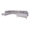 Lido U-Sofa Open End - U-Sofa Open End, pravé prevedenie, svetlosivá farba so štyrmi vankúšmi a nohami z prírodného dreva HN1040