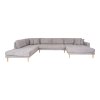 Lido U-Sofa Open End - U-Sofa Open End, pravé prevedenie, svetlosivá farba so štyrmi vankúšmi a nohami z prírodného dreva HN1040