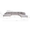 Lido U-Sofa Open End - U-Sofa Open End, ľavá strana, svetlosivá farba so štyrmi vankúšmi a nohami z prírodného dreva HN1040