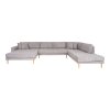 Lido U-Sofa Open End - U-Sofa Open End, ľavá strana, svetlosivá farba so štyrmi vankúšmi a nohami z prírodného dreva HN1040