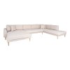 Lido U-Sofa Open End - U-Sofa Open End, ľavá strana v pieskovej farbe so štyrmi vankúšmi a nohami z prírodného dreva HN1050