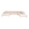Lido U-Sofa Open End - U-Sofa Open End, ľavá strana v pieskovej farbe so štyrmi vankúšmi a nohami z prírodného dreva HN1050